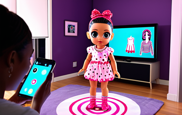 **Prompt for AR LOL Surprise Doll:** "A LOL Surprise doll interacting with projected virtual clothes and accessories via augmented reality on a smartphone, creating a vibrant and interactive digital fashion show, showcasing the doll's style in a modern apartment setting."