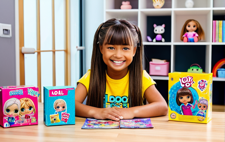 LOL Surprise Unboxing**

"A child (approximately 8 years old) with neatly styled hair, wearing a colorful, age-appropriate t-shirt and jeans, sitting at a table. In front of them is a brand new LOL Surprise doll still in its packaging. The child is smiling excitedly, ready to unbox the toy. The background is a bright, cheerful playroom with shelves filled with other toys. safe for work, appropriate content, fully clothed, professional photography, perfect anatomy, natural proportions, family-friendly."

**