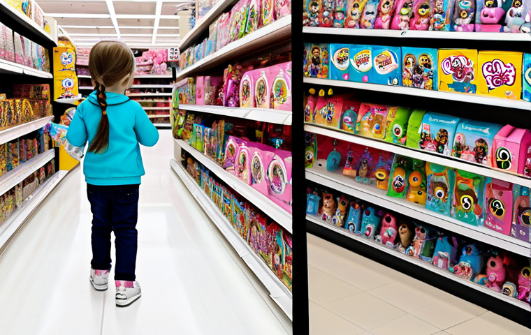 LOL Surprise Then & Now**

"A vibrant diptych contrasting the peak of LOL Surprise popularity with a modern scene; left side shows a bustling toy store aisle overflowing with LOL Surprise dolls and excited children, bright and colorful; right side shows a quieter, more organized aisle with fewer LOL Surprise products and children browsing tablets, more muted tones. Fully clothed children in appropriate attire, safe for work, correct proportions, well-formed hands, professional illustration, family-friendly."

**