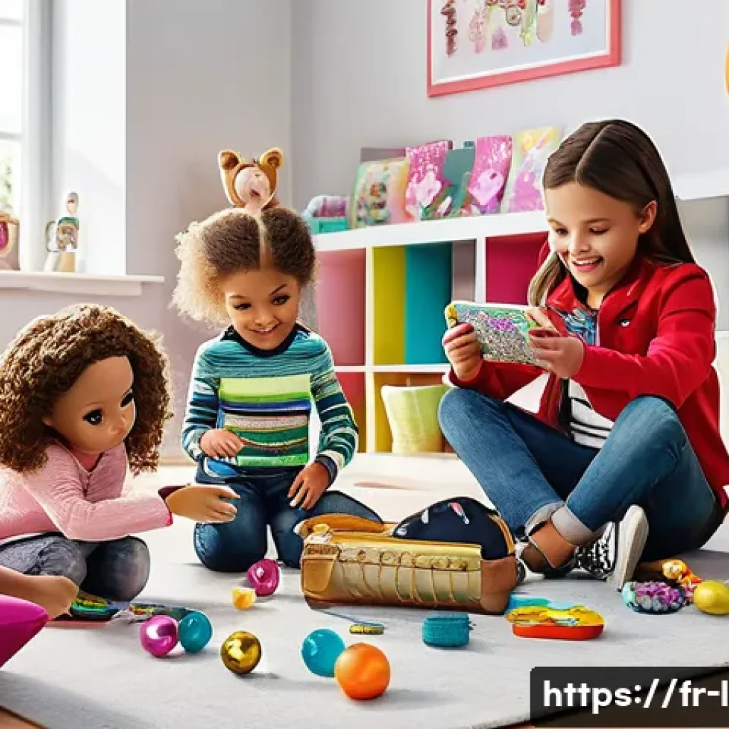 LOL 서프라이즈를 이용한 다양한 놀이 아이디어 - A vibrant and playful indoor scene showing children aged 6-10 years engaging in an interactive treas...