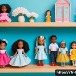 Home 23 LOL 서프라이즈 관련 상품 컬렉션 - A diverse collection of dolls displayed on a wooden shelf in a bright, cozy French children's playro...