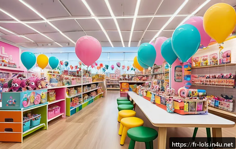 LOL 서프라이즈의 주요 팬 행사와 참여 방법 - A vibrant scene inside a French toy store during a LOL Surprise event, featuring cheerful children a...