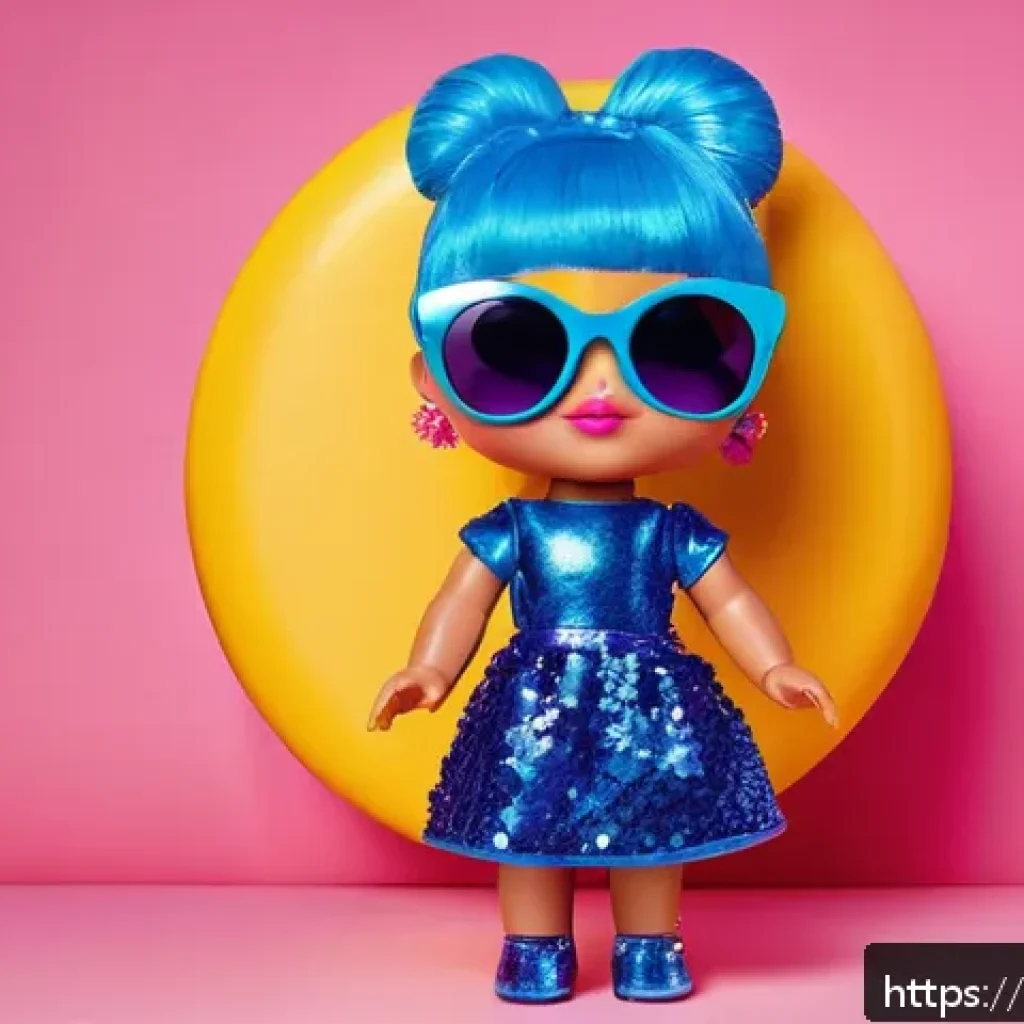 LOL 서프라이즈의 캐릭터별 의상 디자인 - A vibrant LOL Surprise doll dressed in a glittery pink and electric blue outfit, combining sparkling...