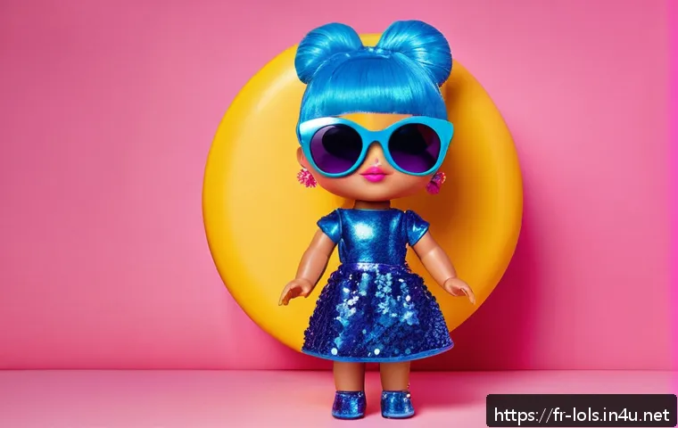 LOL 서프라이즈의 캐릭터별 의상 디자인 - A vibrant LOL Surprise doll dressed in a glittery pink and electric blue outfit, combining sparkling...