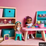 Home 17 LOL 서프라이즈와 함께 즐기는 DIY 놀이 - A bright and cozy children’s playroom corner dedicated to LOL Surprise dolls, featuring a small wood...
