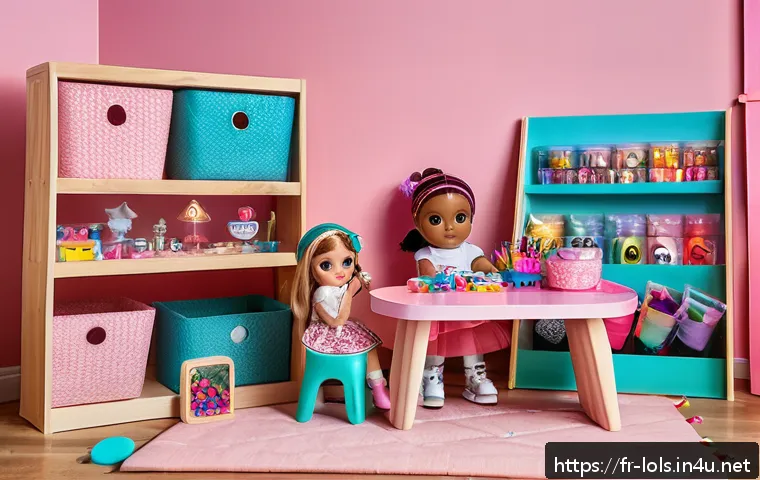 LOL 서프라이즈와 함께 즐기는 DIY 놀이 - A bright and cozy children’s playroom corner dedicated to LOL Surprise dolls, featuring a small wood...