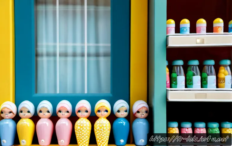 LOL 서프라이즈의 신규 라인업 출시 일정 - Photorealistic French family toy shop display, colorful unbranded collectible surprise doll capsules...