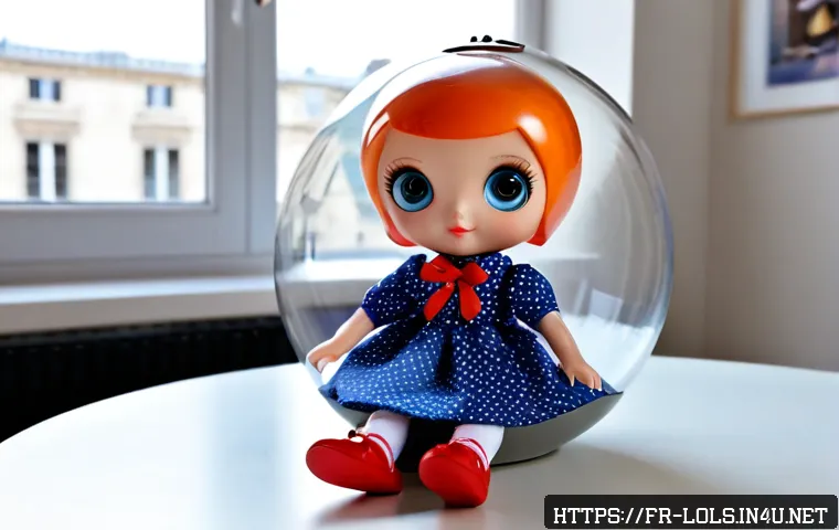 LOL 서프라이즈 장난감의 추천 리뷰 블로그 - Photorealistic product review scene featuring a colorful collectible surprise doll toy with oversize...