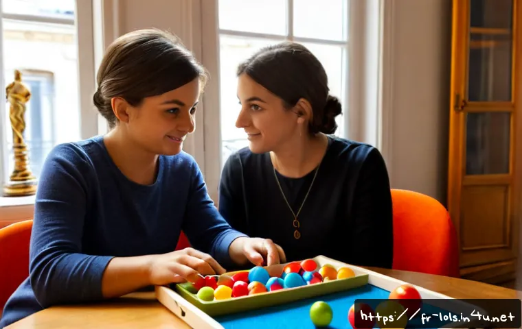 LOL 서프라이즈를 활용한 창의적 교구 활용 - Photorealistic French family learning scene, a child and parent at a bright apartment table using sm...